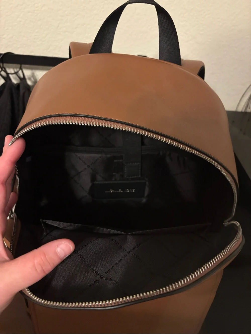 Michael Kors Brown Pebbled Leather Backpack with Front Zip Pocket